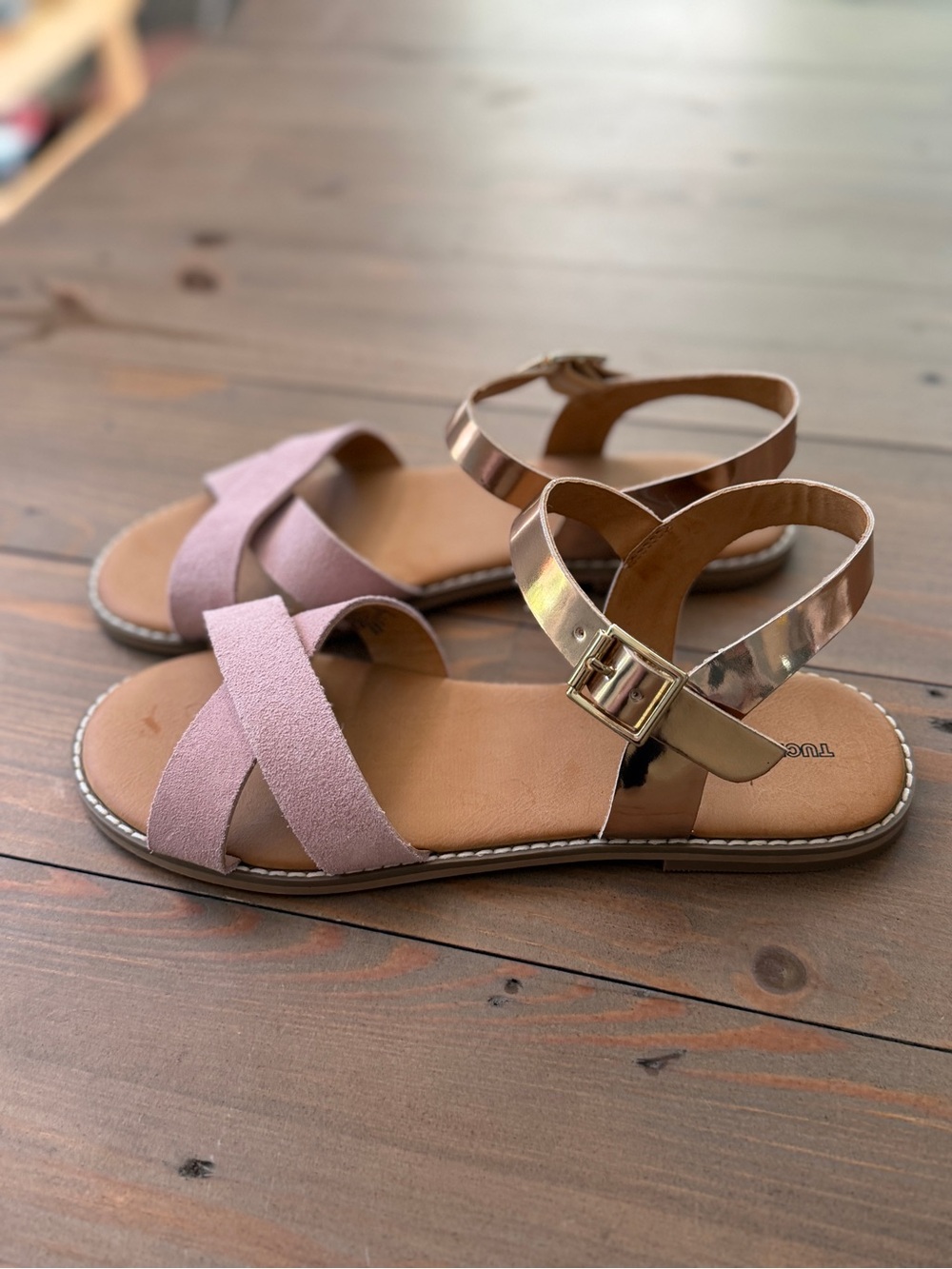 Tucker + Tate Girl’s Pink Suede & Metallic Ankle-Strap Sandals - Size 5